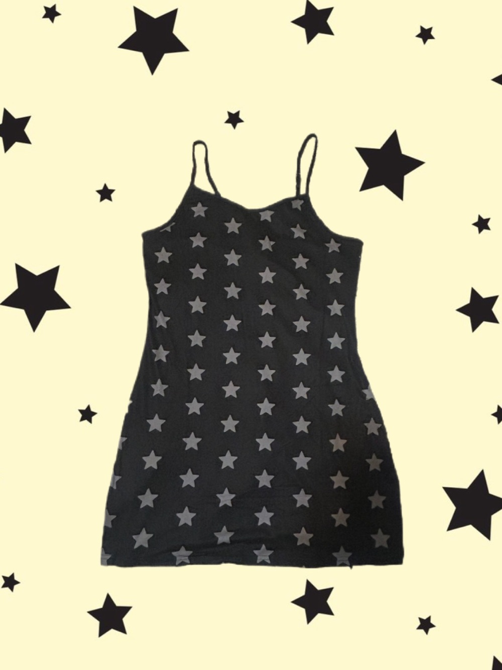 Star Print Slip Midi Casual Dress Black Grey Spaghetti Straps Comfy Scene Goth - Picture 1 of 5